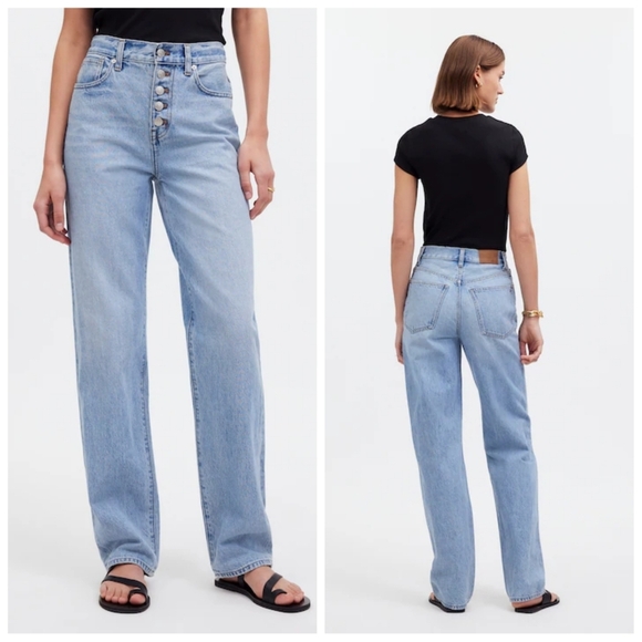 Madewell Baggy Straight Jeans in Paxton Wash: Button-Front Edition NQ185 Blue 33 - Picture 1 of 11